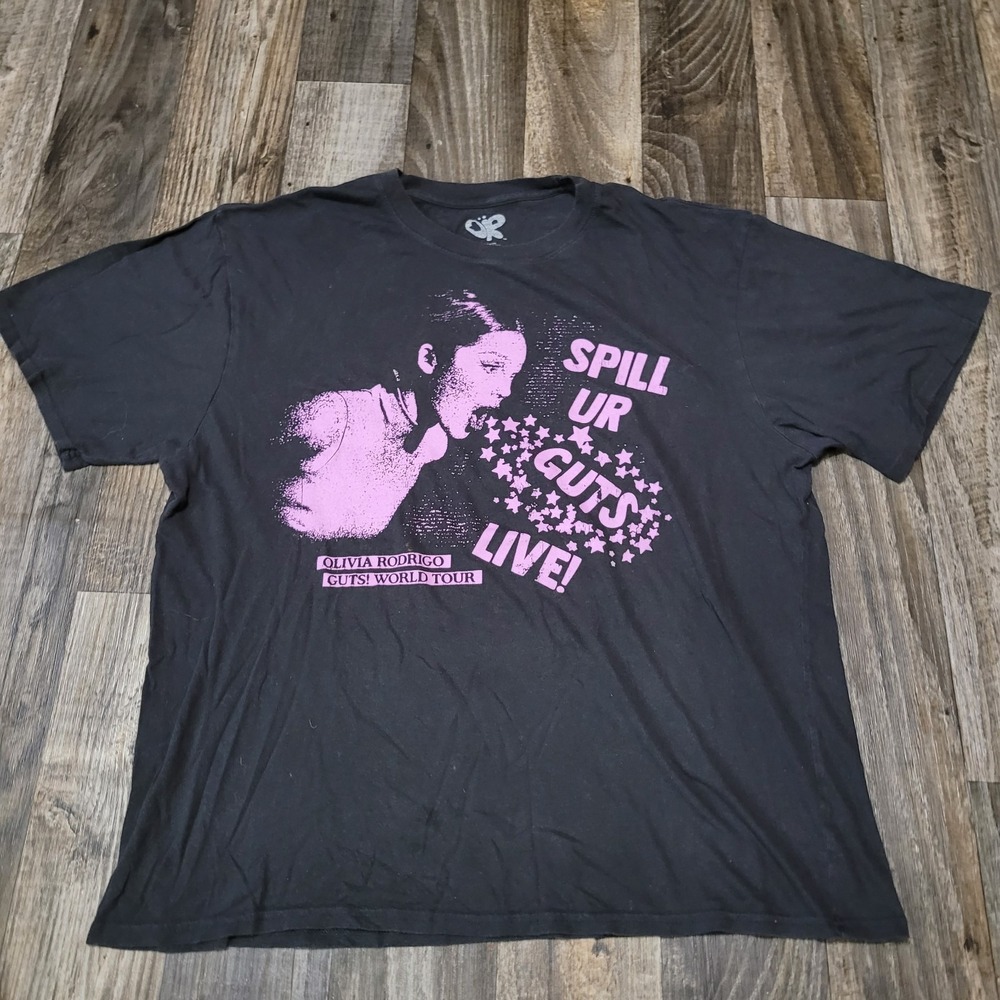 Olivia Rodrigo GUTS! World Tour Spill Ur Guts Live! Black T-Shirt XL